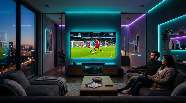 Salon avec un match en direct sur un abonnement IPTV RoyalWeb TV